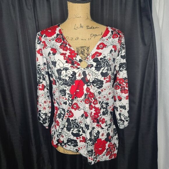 Vintage 90s Y2K Boho Floral Bell Sleeve Asymmetrical Hippie Top - Picture 2 of 12